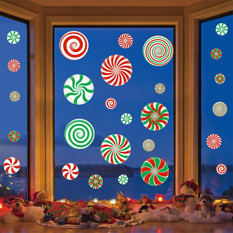 9 Sheets Christmas Colorful Window Glass Stickers Decorations Candy New