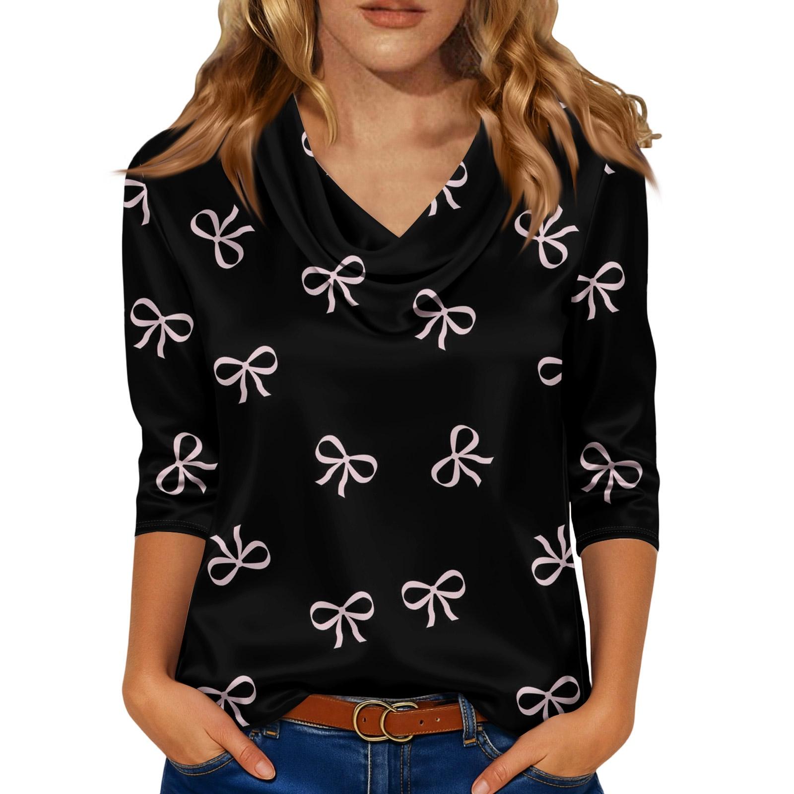 

Блузка для женщин нарядная с рукавом 3/4, рубашки для делового кэжуал, топы XXL чёрный