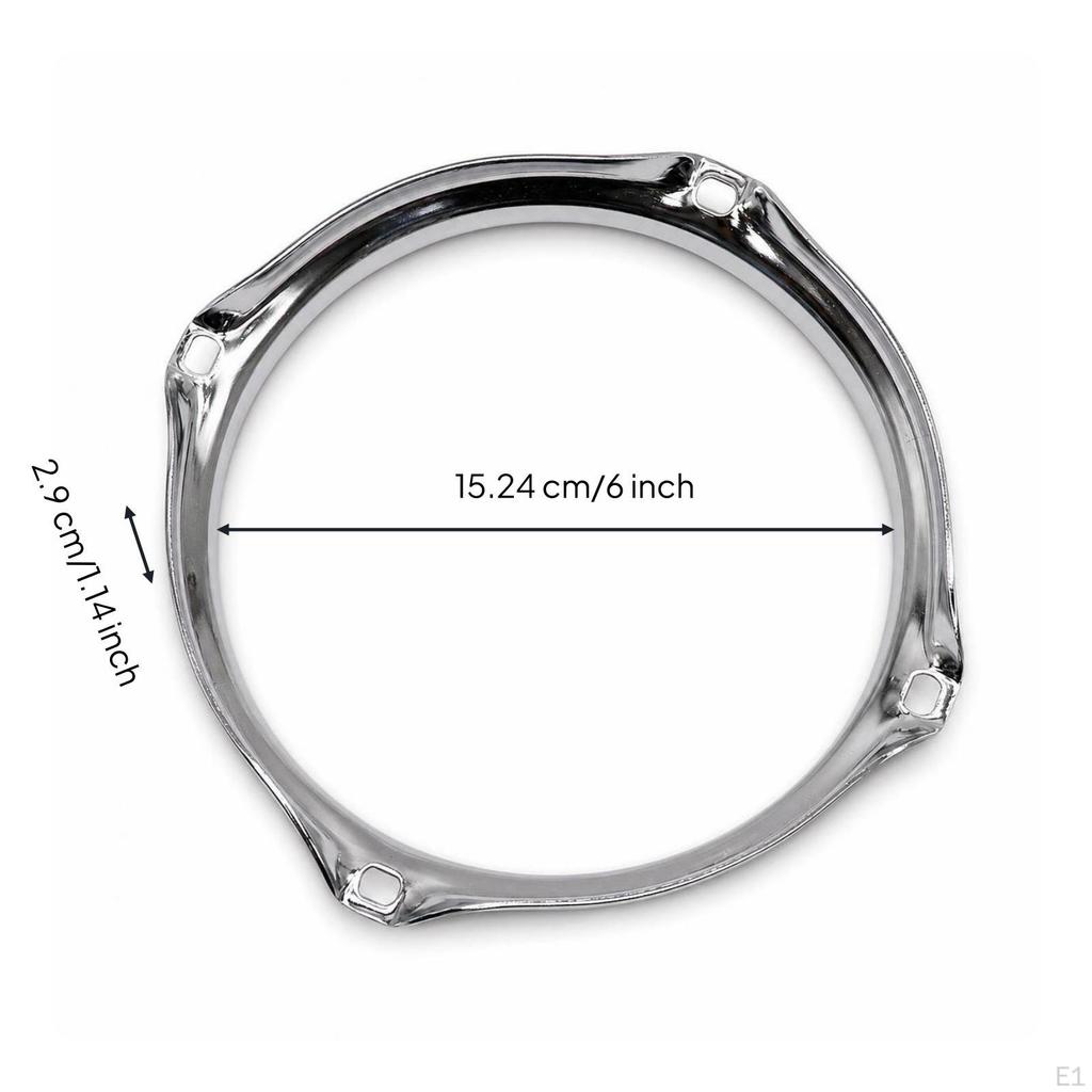 6-Inch Drum Hoop Chrome with 4 Holes Polished Hardware for Drummers,