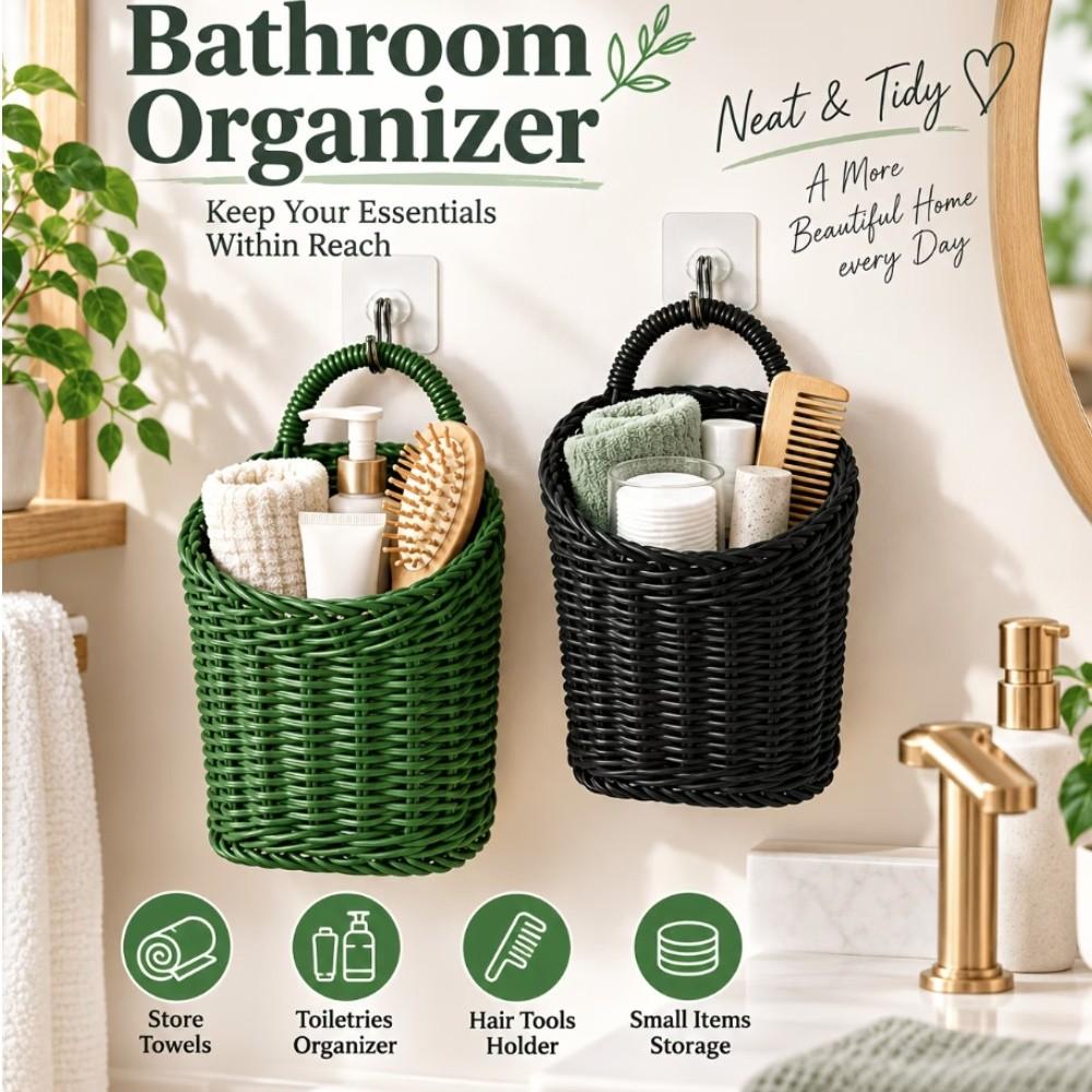 Imitation Rattan Woven Fruit Basket Wall Mounted Wall Basket Decor Camping