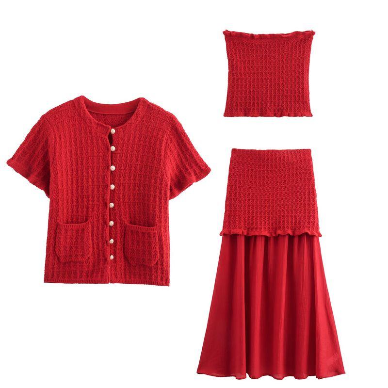 Araltay New Arrival Fashion Style Women's Clothing Fashion Horizontal Bra Laminated Decoration Outwear Patchwork Knitted Overskirt