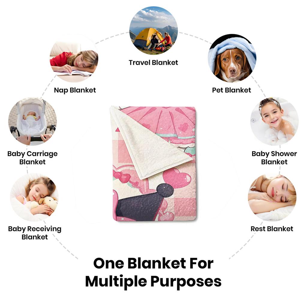 Kuromi Lightweight Cozy Flannel Blanket Cute Strawberry Cherry Heart Pattern Flannel Plush Throw for Home Bedroom Living Room