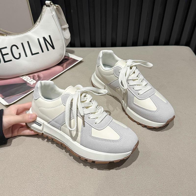 2025 spring new women's shoes waffle gump sports shoes color matching round head platform casual dad shoes German training shoes tide