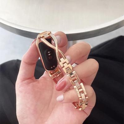 Fashion Diamond for Xiaomi Band 7 6 Strap Stainless Steel Wristband for Xiaomi Mi Band 6 5 4 3 Watch Band Replacement Strap Chain Bracelet Women Band