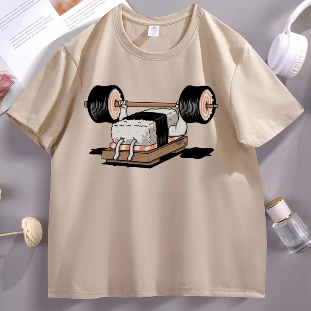 Funny Sushi Weight Lifting Tshirt Man Cotton Short Sleeve Round Neck T Shirt Men Women Casual Loose Breathable Tees Streetwear