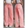 American retro washed old jeans summer loose casual straight fashion trend wide leg trousers Trendy Pink Acid Wash Wide Leg Jeans