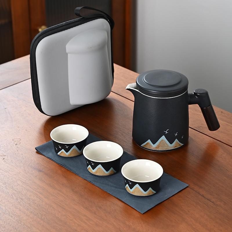 Thousand Miles of Jiangshan Tea Separation Travel Tea Set Teapot Kuaike Cup Ceramic Set Complete Set of Teapot Storage Gifts
