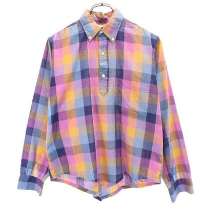 Career Club 70s Vintage Check Pattern Long Sleeve Half Button Button Down Shirt Men's Used