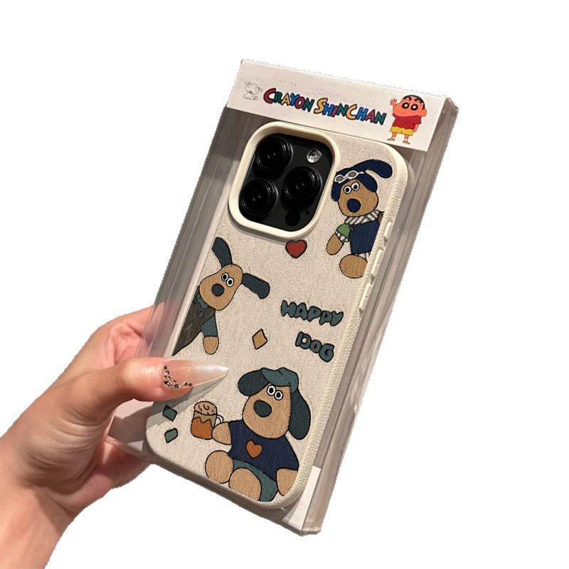 Oil Painting Pattern Dog for Apple 16promax/15 Mobile Phone Case 14plus Lychee Branch Pattern 13p Soft Shell 12 Anti-fall
