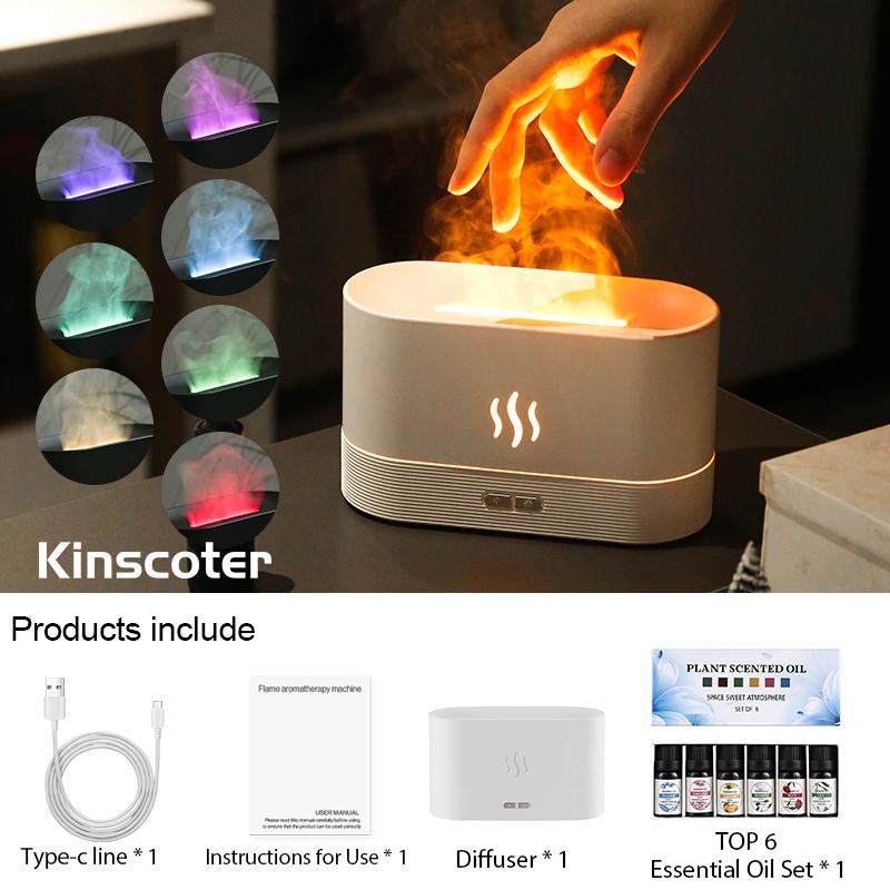 Flame Aroma Diffuser Plant Organic Essential Oil Set Flame Air Humidifier 180ml With 9-12 Hours Aromatherapy