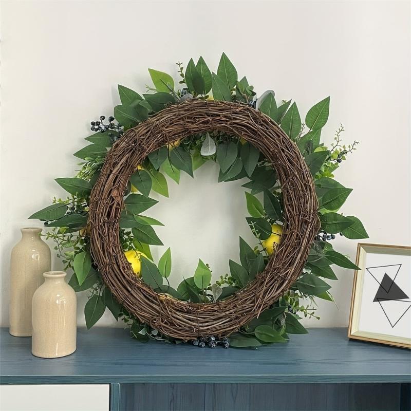 Spring Wreath for Front Door, Window, Wedding Party, Indoor and Outdoor Decorations, Artificial Flower Wreath with Lemon