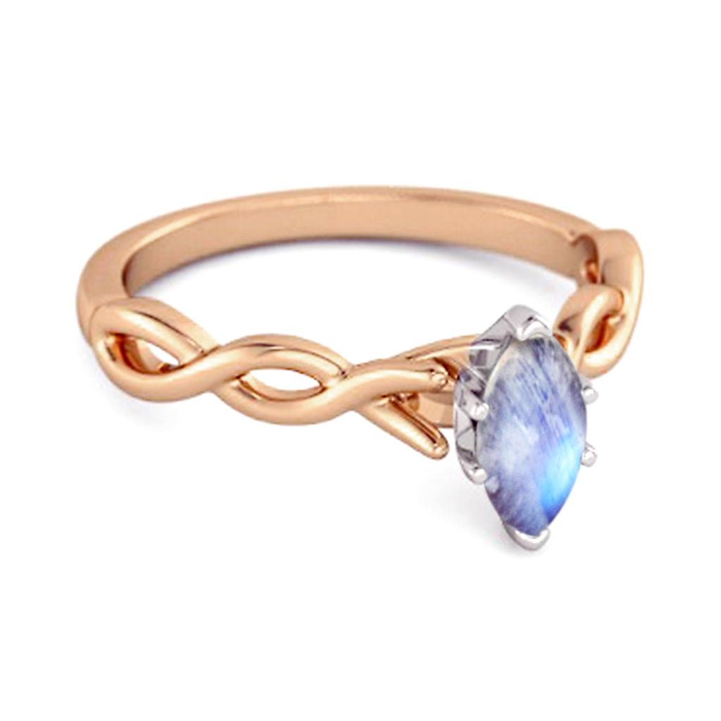 Moonstone Marquise Ring -925 Sterling Silver Rose Gold Vermeil