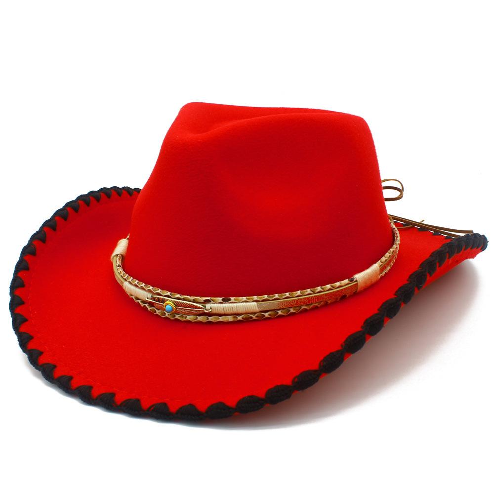 European and American style contrasting colors warped edge western cowboy hat big eaves thickened jazz hat popular top hat woolen hat