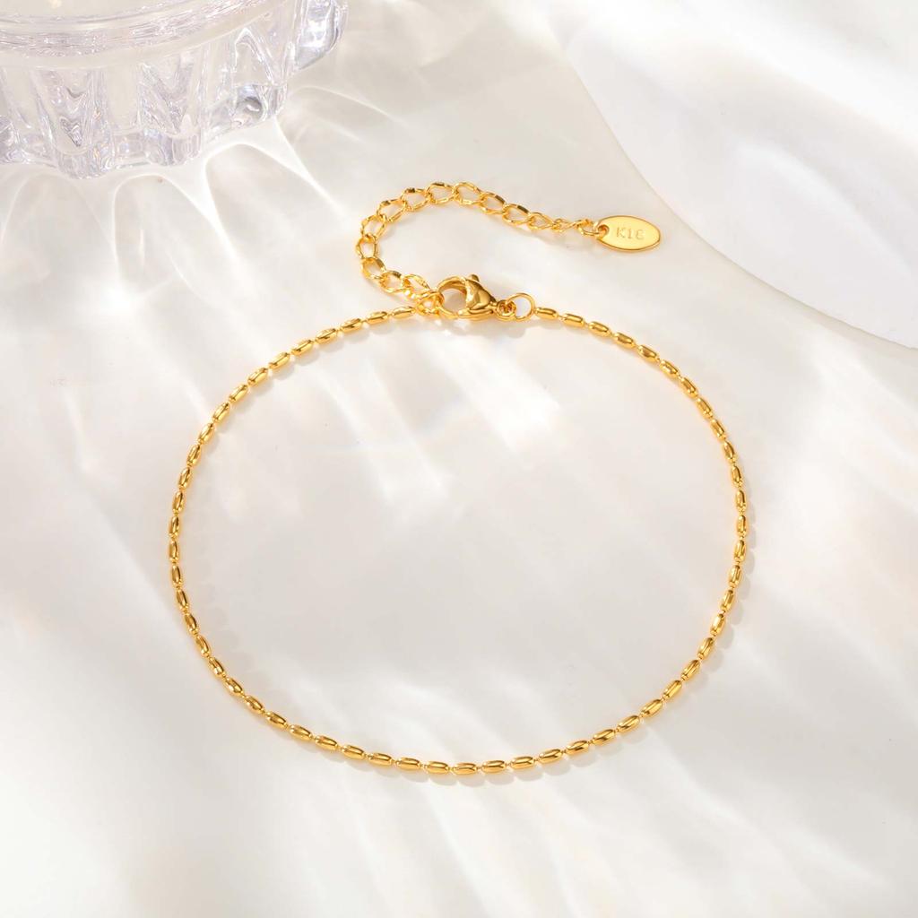 Minimalist Rugby Bead Chain Anklet,Women's Stainless Steel Gold Color Anklets,Dainty Summer Jewellery Gifts