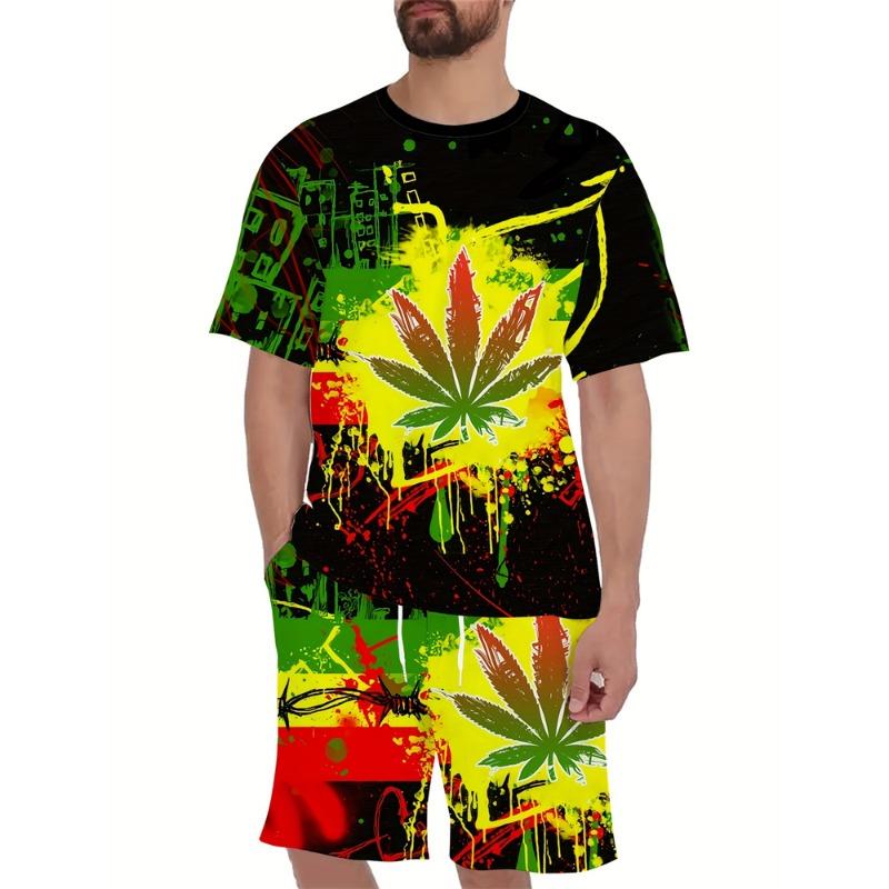New Summer Men's Outdoor Sports Short Sleeve Breathable Suit Letter Pattern Design Leisure Fashion Street Style Two Piece Set