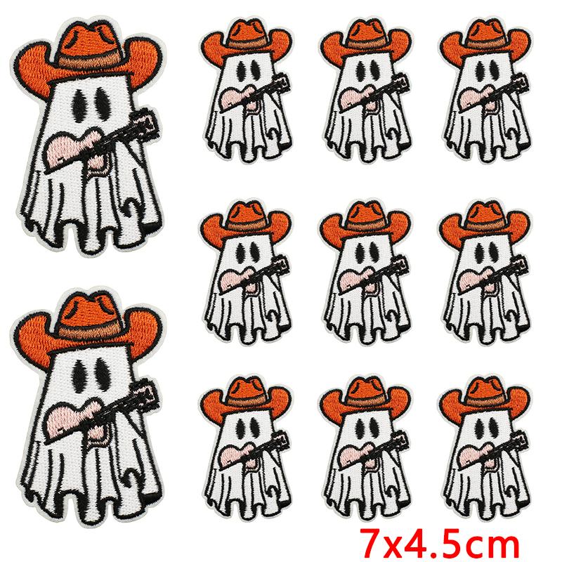 10pcs /Lots Cartoon /Halloween Series Horrible Pumpkin Head Iron On Embroidered Patches Diy Ghost Basketball Iron On Patches 