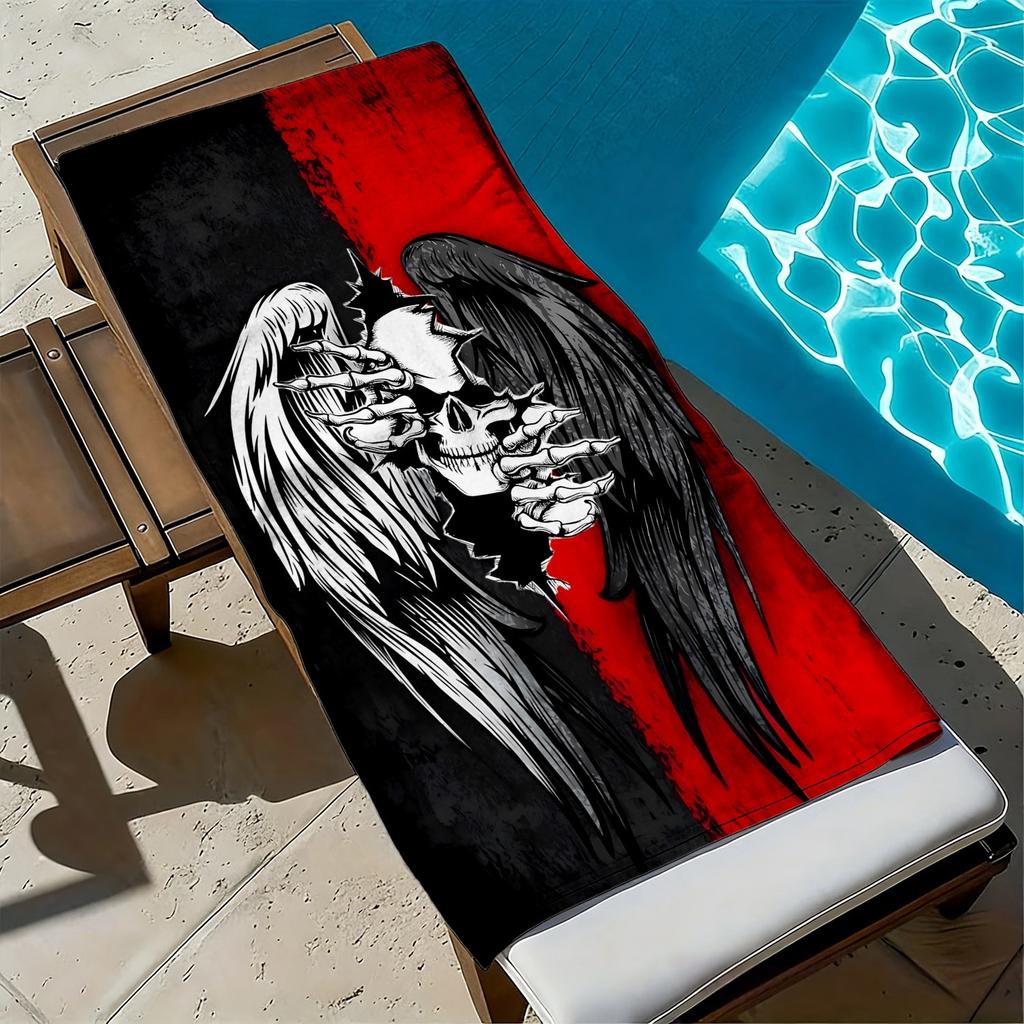 Dark style skeleton angel pattern polyester microfiber beach towel is highly absorbent, suitable for swimming and beach outings
