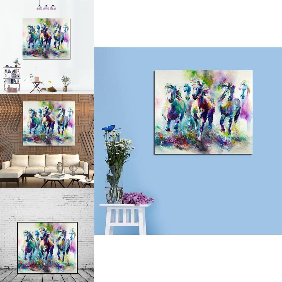 Contemporary Animal Canvas Wall Decoration For Living Room Bedroom With Colorful Horse Pattern