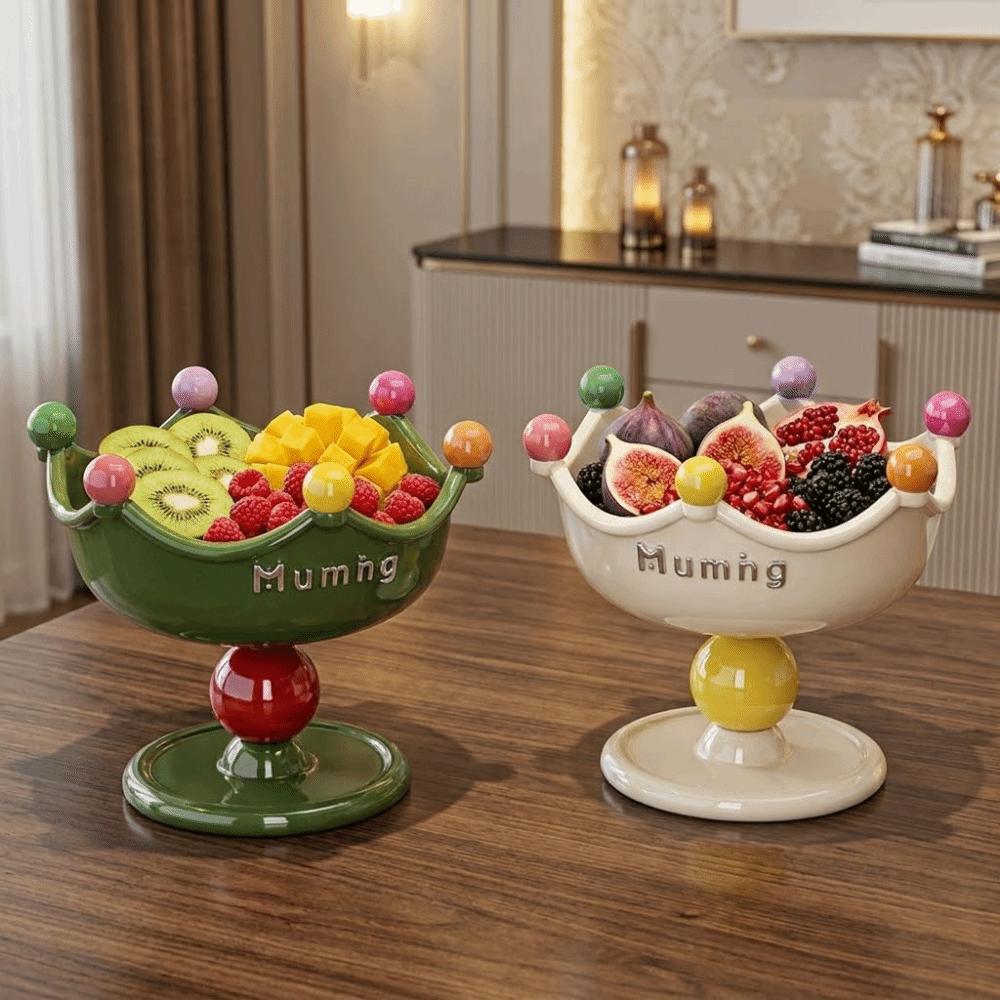 Plastic High-footed Fruit Plate Cream Style Double Layer Fruit Bowl for Living Room