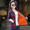 Women's Fleece-Lined Plaid Shirt, Long Sleeve, Warm, Slim Fit, Plus Size, Korean Style for Autumn and Winter.