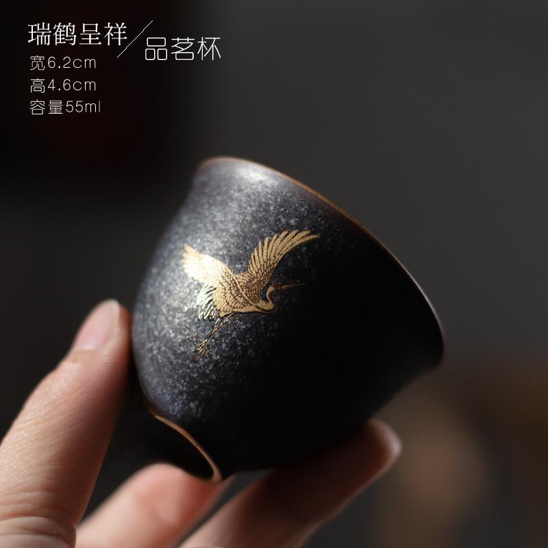 Silver Spot Black Ceramic Tea Cup Vintage Rough Ceramic Small Teacup Tea Marigold Household Ceramic Kung Fu Tea Set