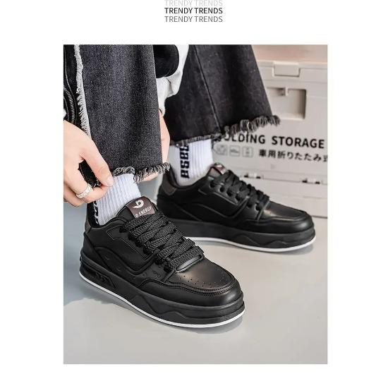 

Two-color Men s Large-sized Casual Sports Flat Heel Thick-soled Height-increasing Lace-up All-season Sports Vulcanized Shoes 44
