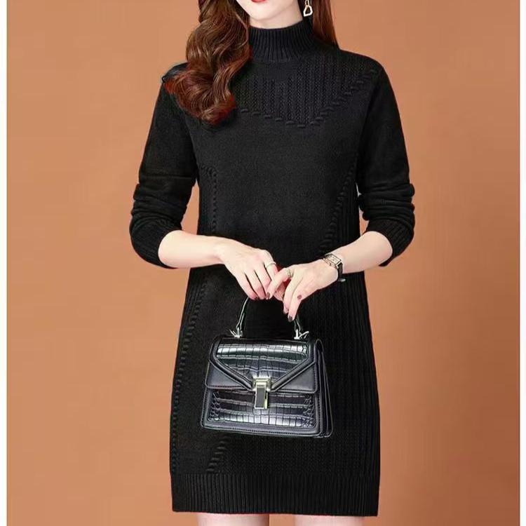 Sweater Women's Autumn and Winter Half Turtleneck Knitted Sweater Base Layer Thickened Mid-length Pullover Loose Sweater