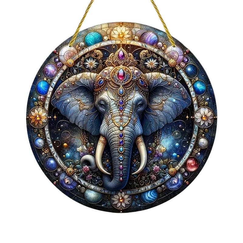 Vintage, Vibrant 2D Elephant Acrylic Circular Catcher, Animal Themed, Novelty Home Decor, Perfect Durable for Bedroom