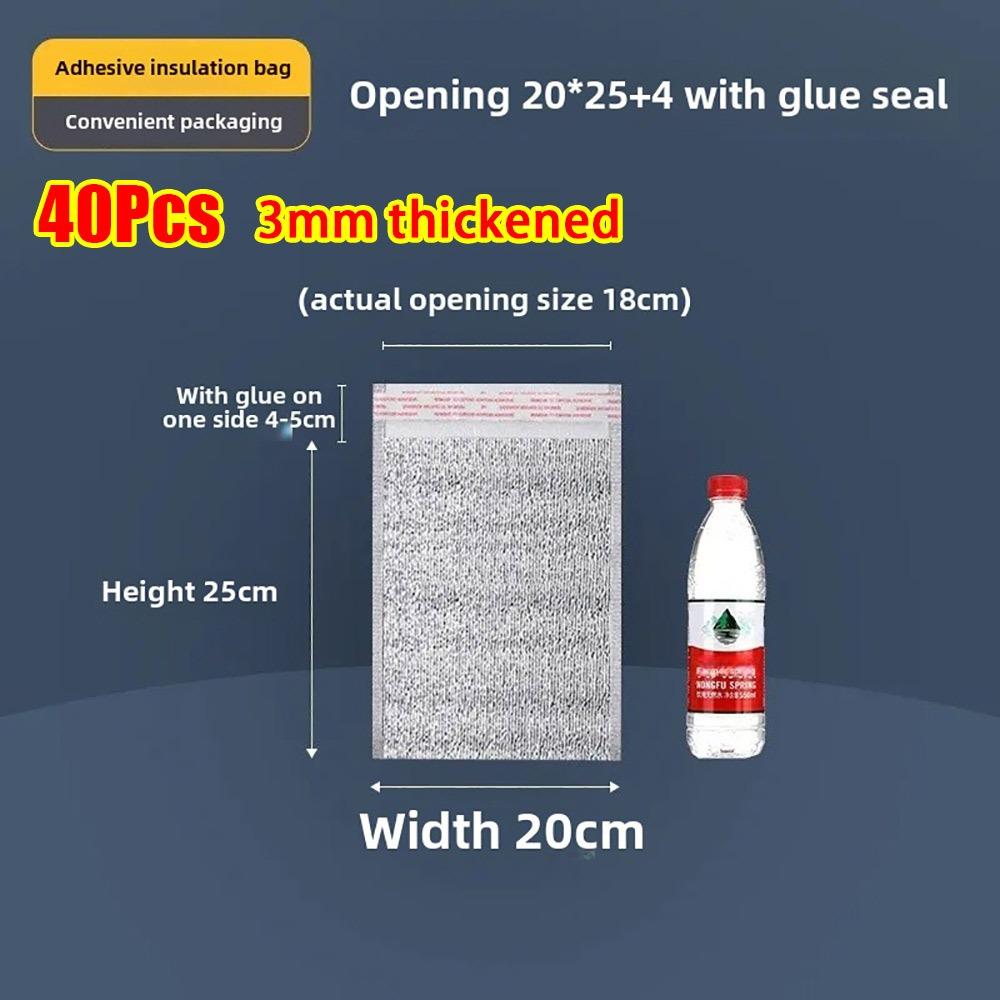 40Pcs/Pack 3mm Thickened Aluminum Foil Bag Food Thermal with Closure Insulation Bag Ice Cold Warm Cooler Bag Delivery Carrier