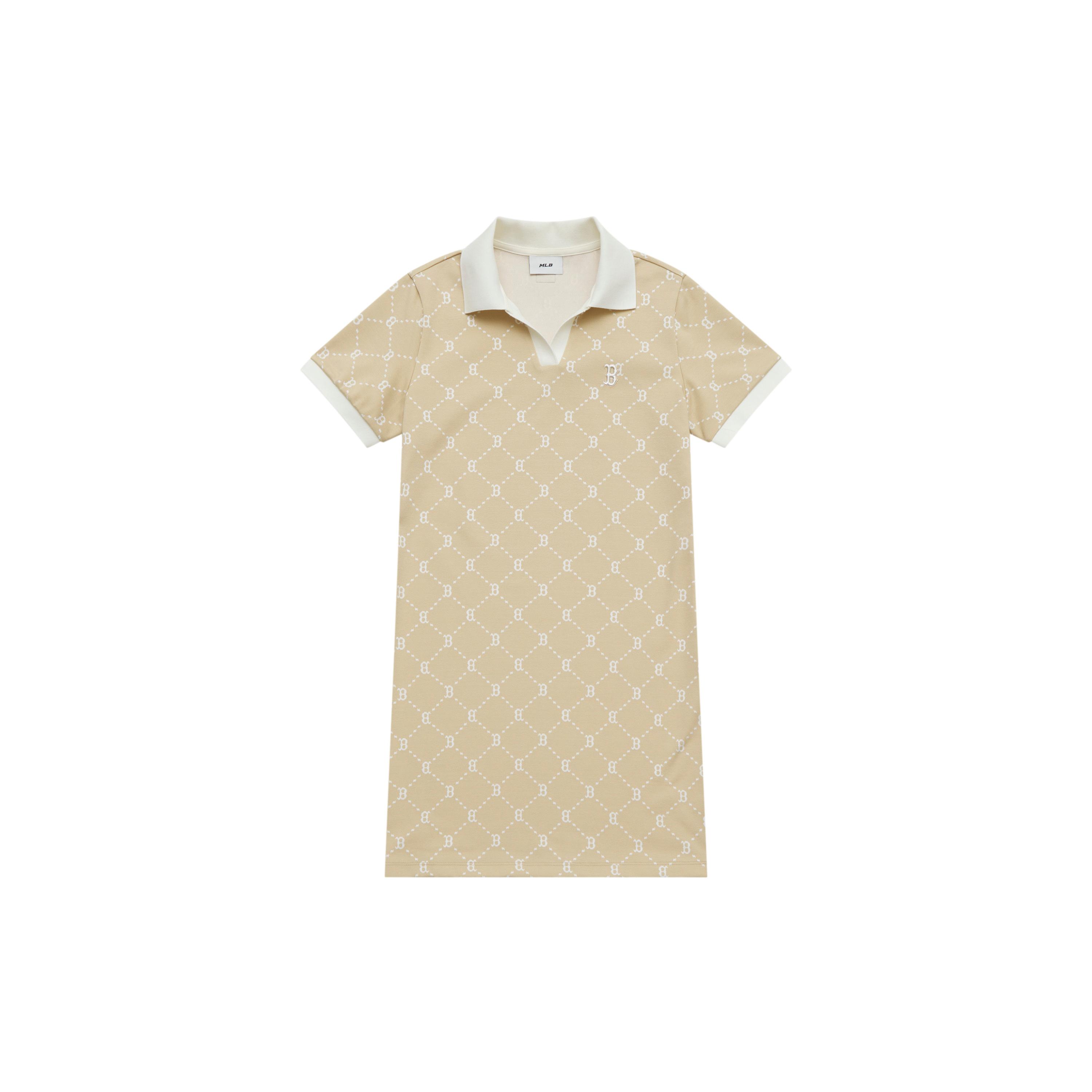 

New MLB MONOGRAM Collection Boston Red Sox SS25 Short Sleeved Dress Women s Light Beige 3FOPM0453-43BGL S
