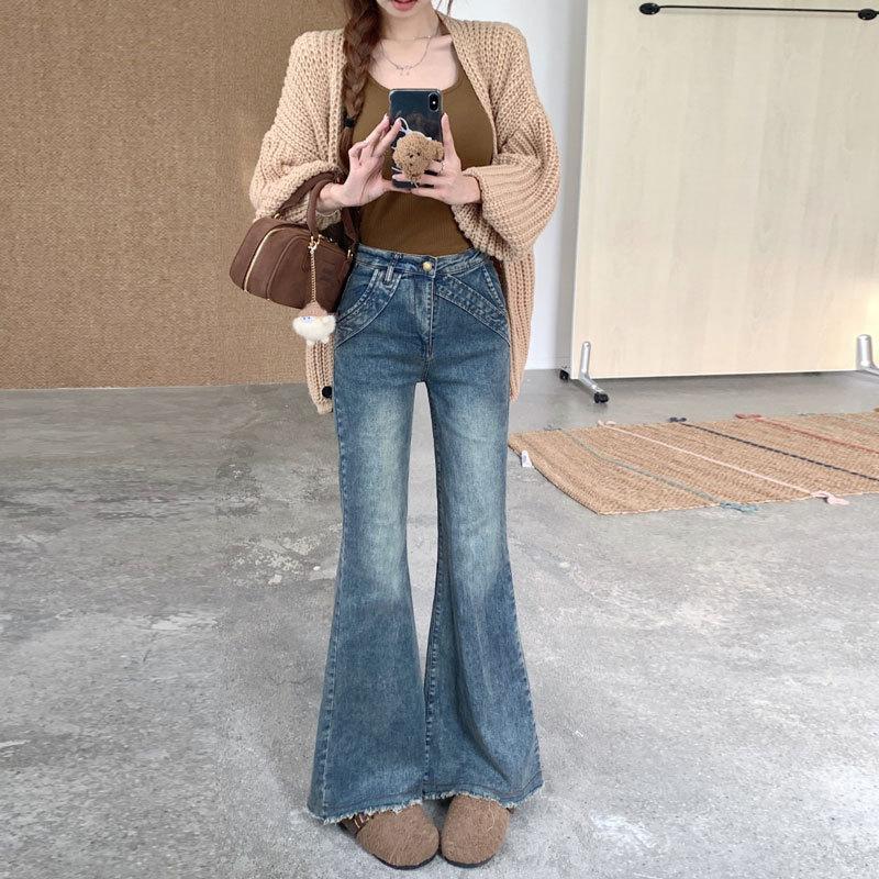 Micro Schlagjeans für Damen Herbst Amerikanisches Design Übergröße Niedrige Taille Jeans