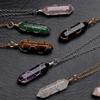 Wire Wrapped Hexagon Pillar Necklace Bullet Point Shaped Pendant Necklace Natural Stone Pendant Clavicle Chain Necklace