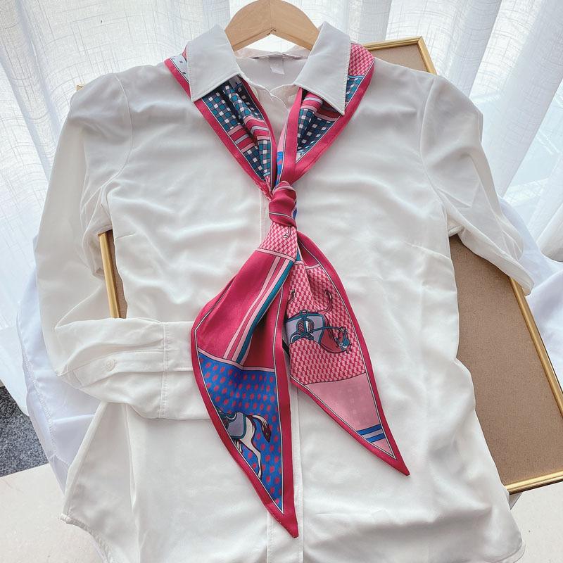 Luxury Long Silk Scarf Bag Tie Lady Neck Skinny Scarves Hairband Foulard Horse Print Brand Women Neckerchief Ribbon