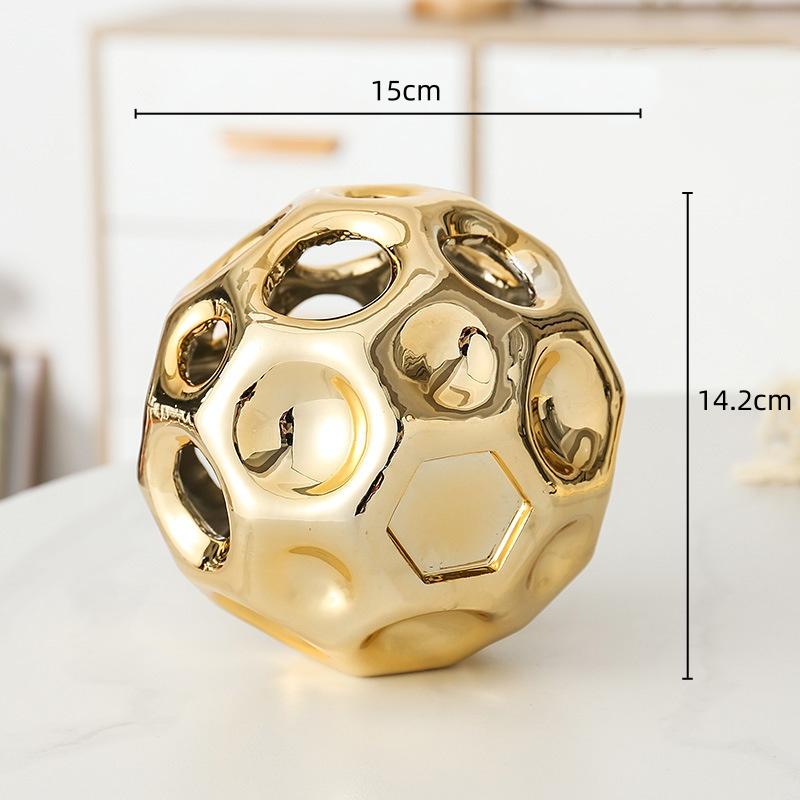 Ceramic Crafts Hollow Balls Golden Geometric Faceted Balls Abstract Sculpture Sphere Decorative Figurines Home Decoration