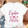 Tribu De La Novia Spanish Single Farewell Bachelorette Party T-shirts Short Sleeve O Neck Tops with Diamond Heart Arrow Graphic