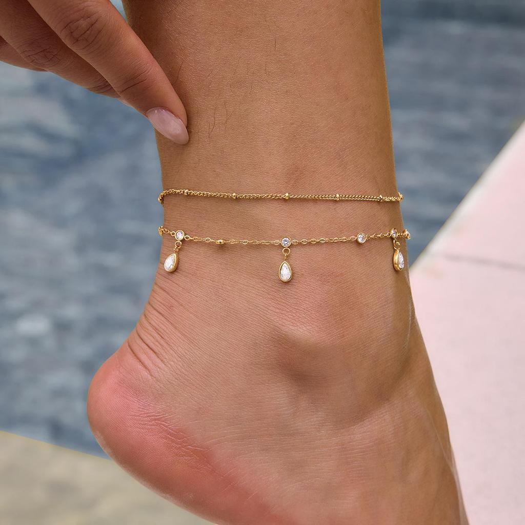 18K Gold Plated European & American Zircon Anklet - Simple, Colorfast Design