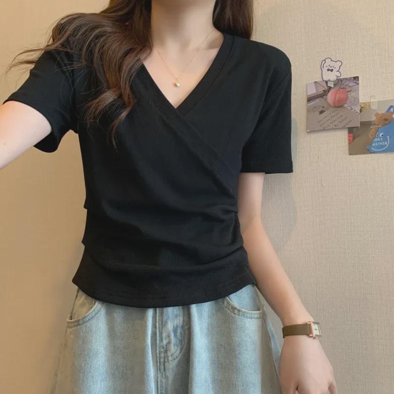 2025 Summer Women's Slimming V-Neck Short Sleeve Trendy Top