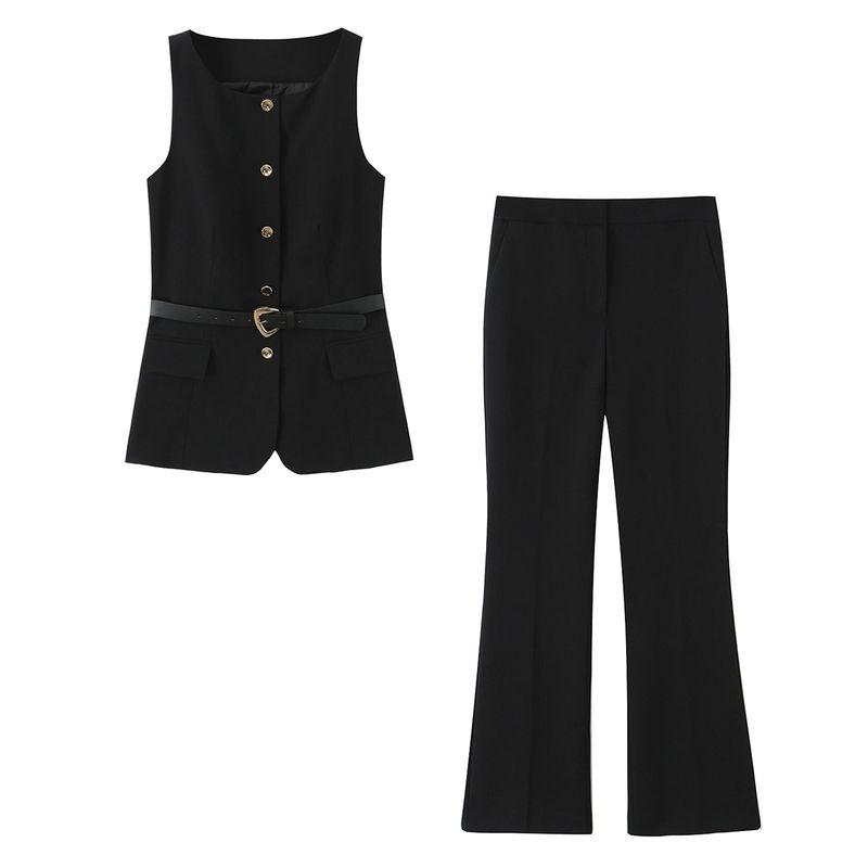 Kaslead New Women Clothes Western Style Fashion With Belt Vest Trumpet Pants 8372363 8372263