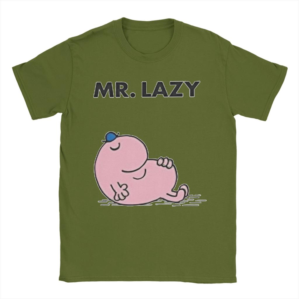 Mr Men Little Miss Mr Pigro T-shirt Uomo 100% Cotone Top Camicie Casual Girocollo Manica Corta