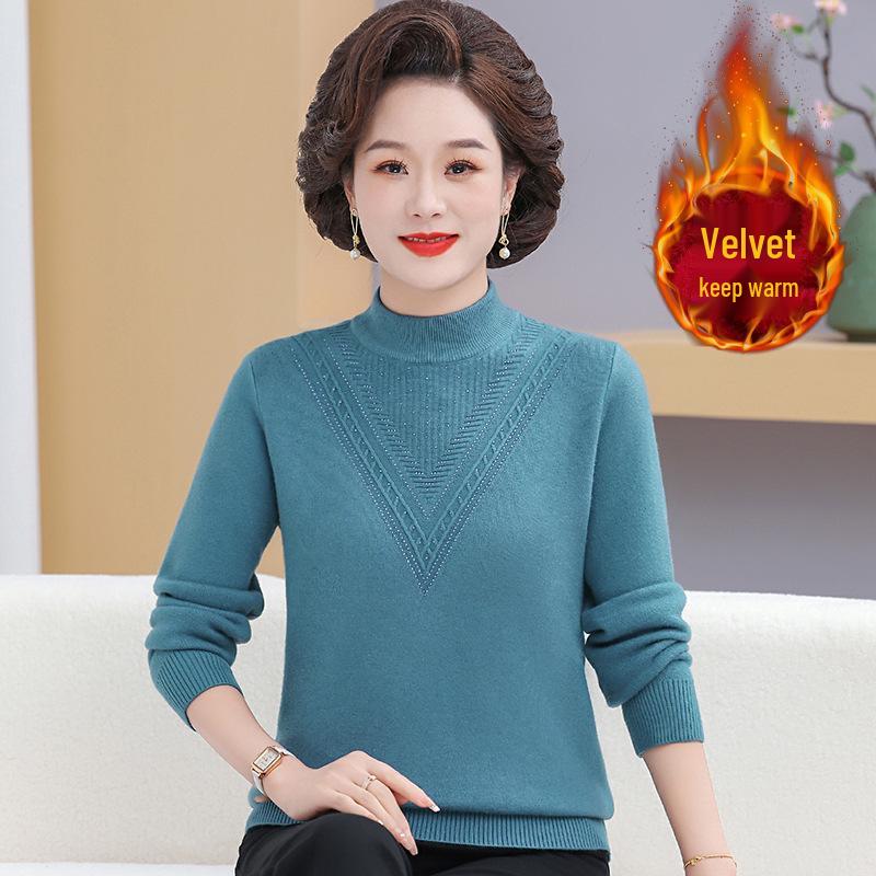 Women s Winter Half-High Collar Thick Knit Sweater for Mid-Aged and Elderly 5 New Styles 2XL (105-120 jin)