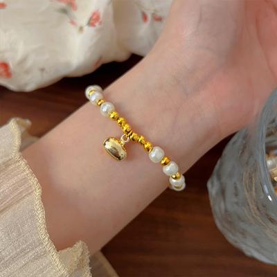Exquisite Pearl Metal Bracelet Women'S Pearl Niche Exquisite Elastic Rope Pearl Bracelet Premium Sense