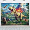 Vulkan T-Rex Dinosaurier Wandteppich, Jurassische Dschungellandschaft Wanddekoration für Jungenzimmer & Thematische Geburtstagsparty