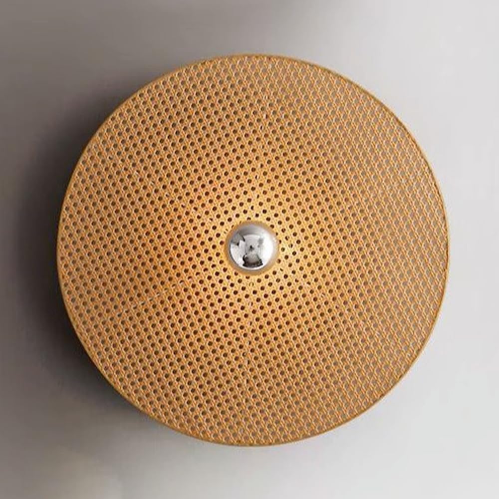 Round Rattan Wall Sconce Rustic Wall Light Handwoven Wall Sconces Lighting Fixture Vintage Circular Wall Mount Lights Living Room Wall Sconces