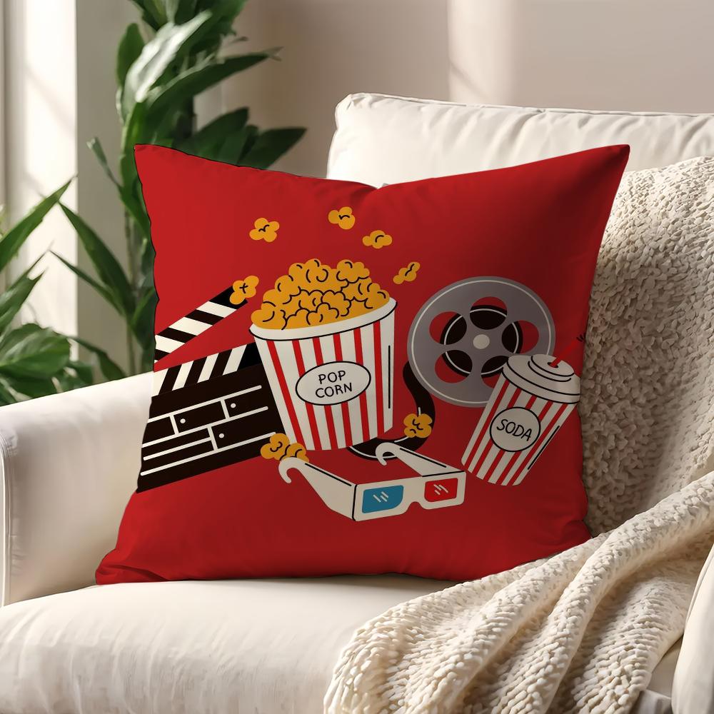 Retro Movie Night Popcorn Cushion Cover For Pillow Printing Sofa Decoration Home Car Room Coffee Shop Office Nordic Simplicity