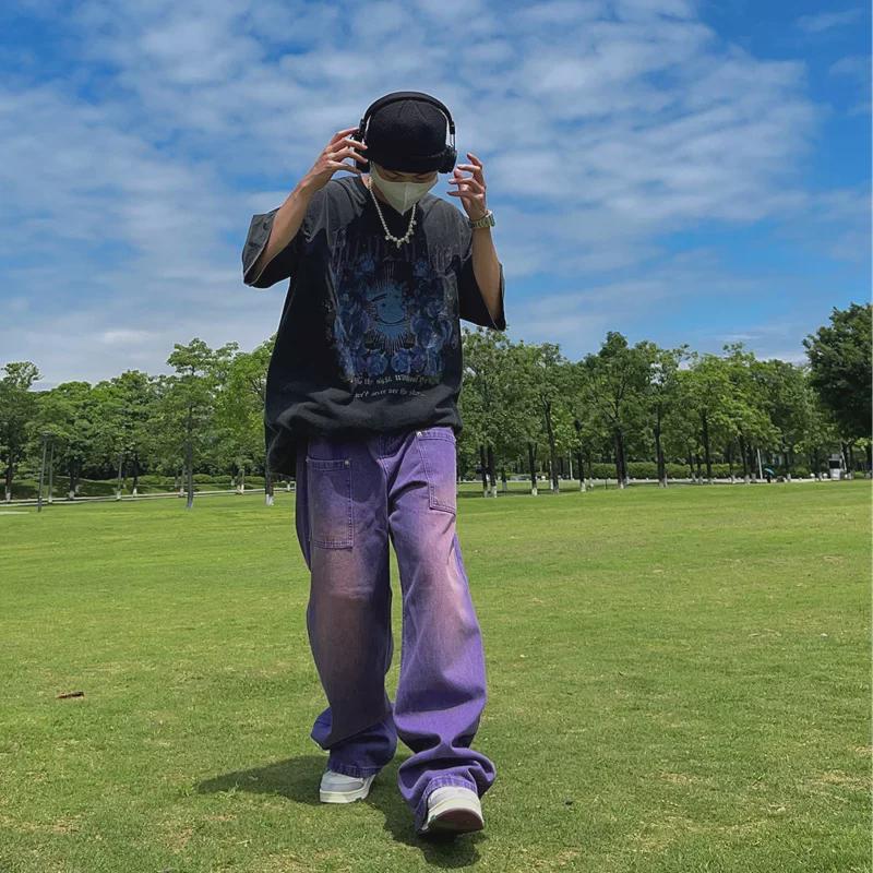 2023 Men's Retro Purple Wide-Leg Jeans - American Hip Hop Street Fashion