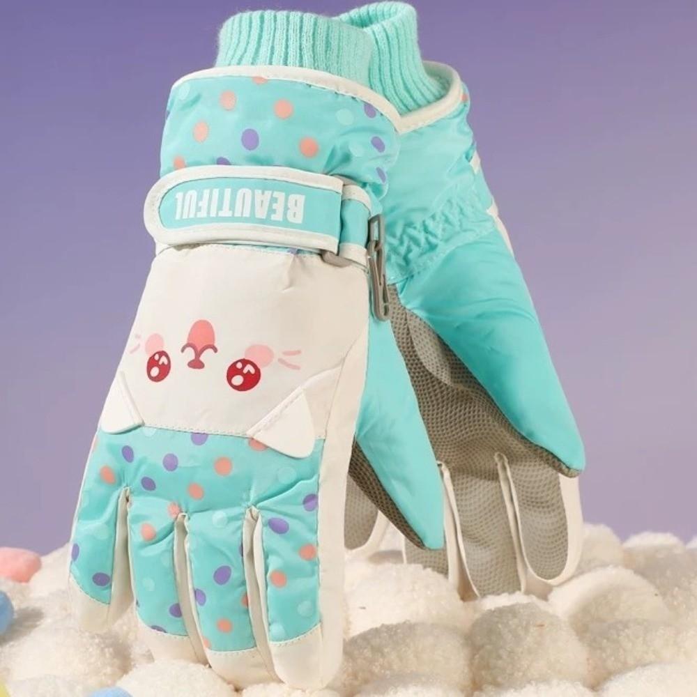 Full Finger Kids Snowboard Gloves Thicken Girls Skiing Gloves Kawaii Children Ski Gloves  Camping