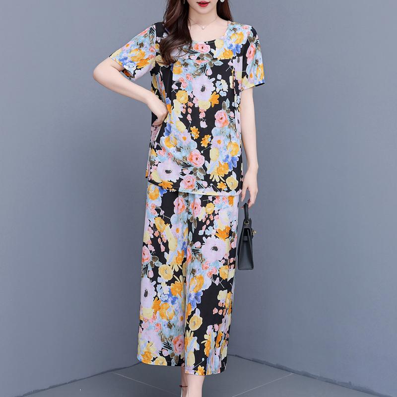 Summer Plus Size 2 Piece Sets Women Outfit Elegant  Loose High Waist Wide Leg Trouser Sets Female