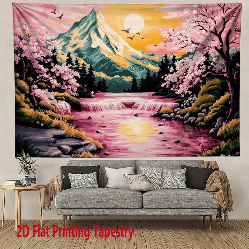 Cherry Blossoms and Sunset Digital printing polyester wall tapestry suitable for use in living rooms bedrooms offices bars party