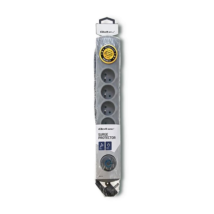Qoltec Quick Switch surge protector power strip | 6 sockets | 3m | gray