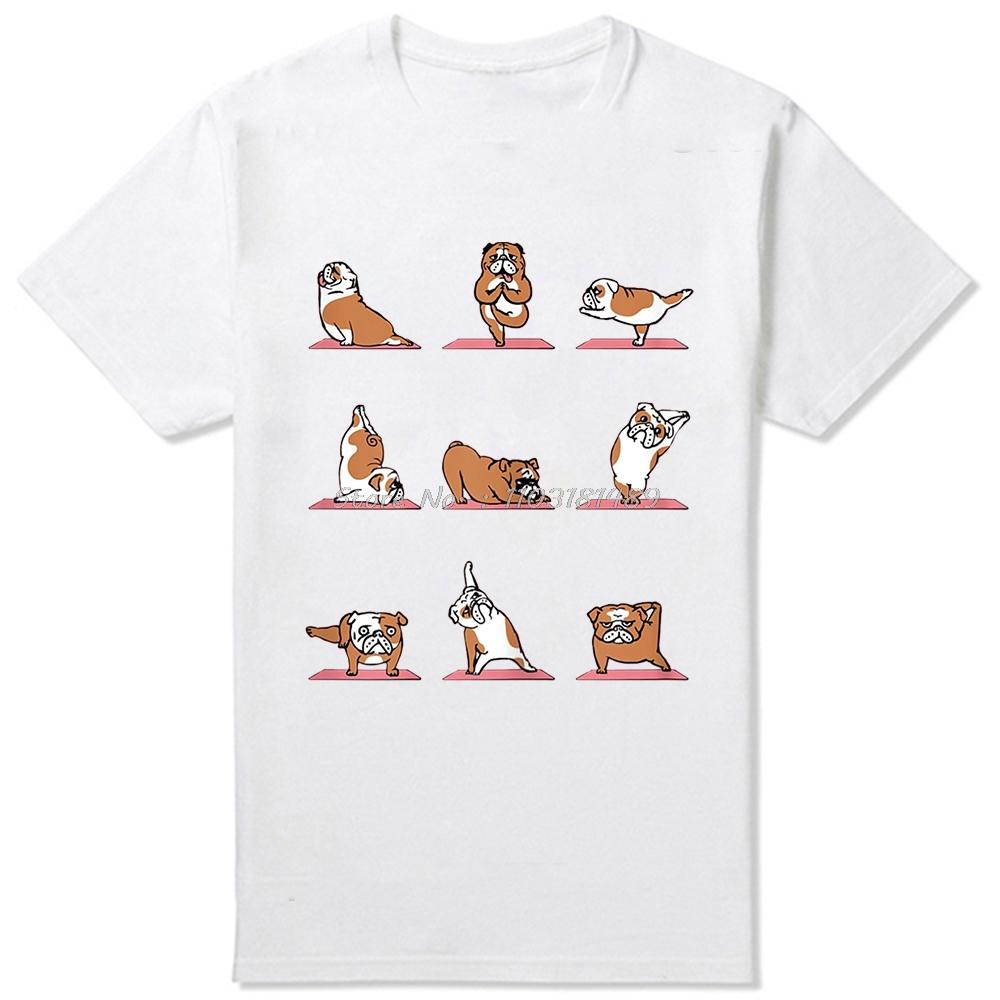 English Bulldog Yoga Puppy Poses O-Neck T Shirt Dog Lovers Black Graphic Cotton Streetwear Short Sleeve Birthday Gifts T-shirt
